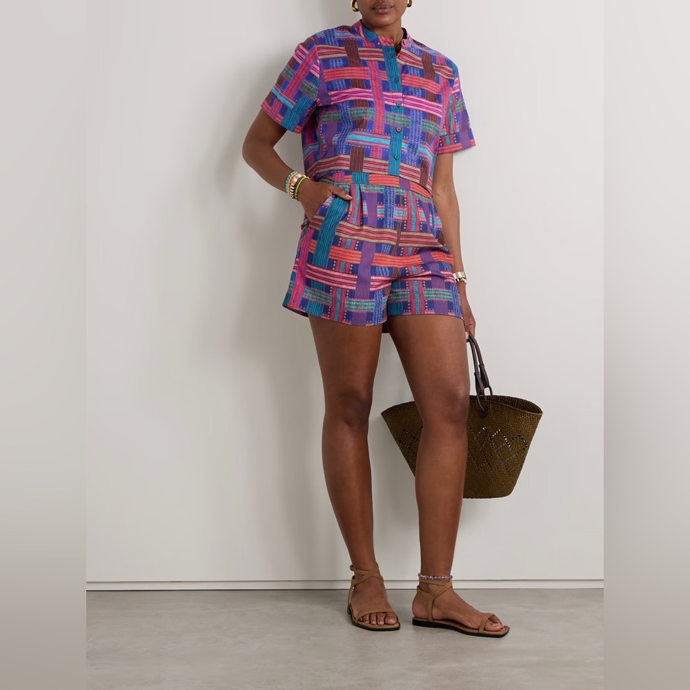 SALONI SIZE 2 XS printed voile shorts multi‎ color high rise boxy